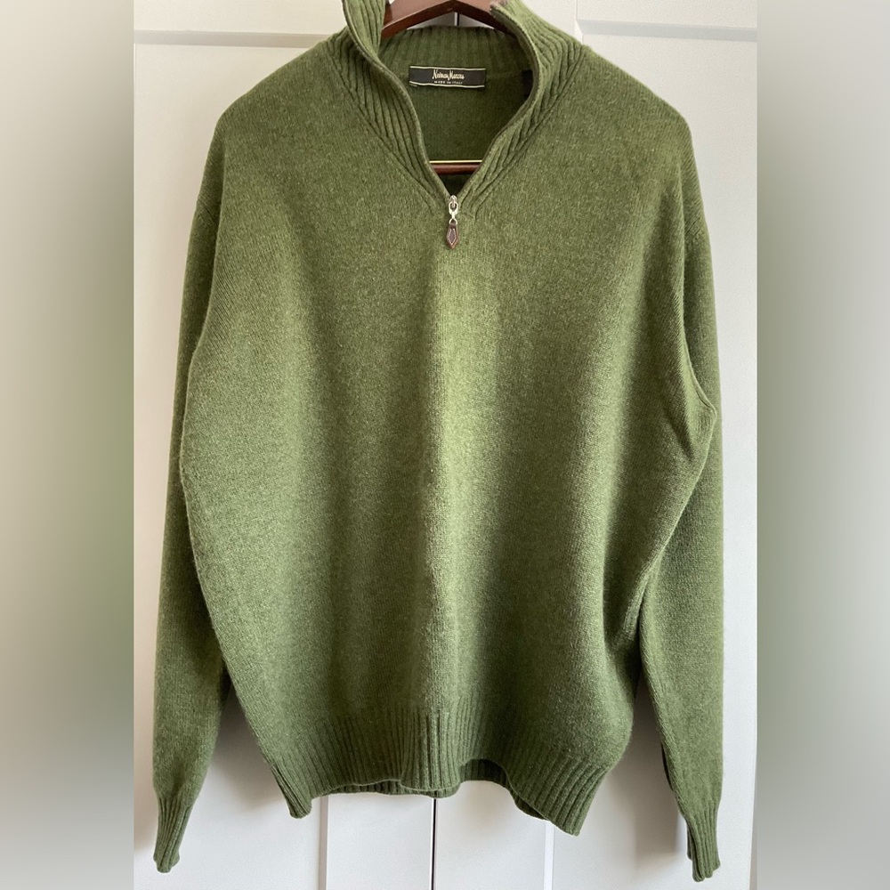 Neiman Marcus Cashmere Men's Quater-zip Green Pullover Sweater Men’s Size Large